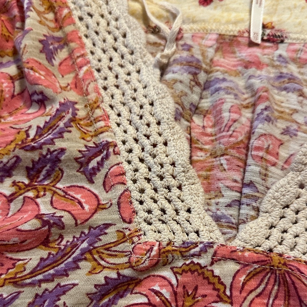 Free People Leilani Top ~ Floral Cream & Pink - Picture 10 of 12